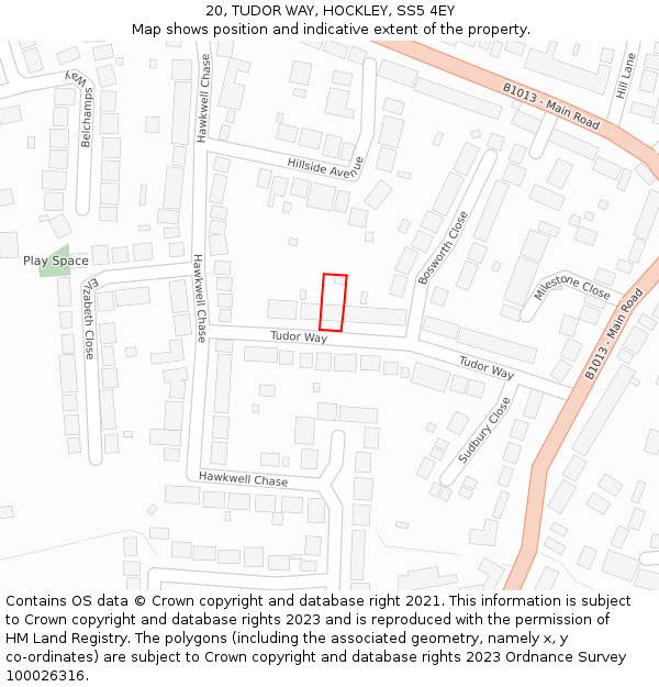 20, TUDOR WAY, HOCKLEY, SS5 4EY: Location map and indicative extent of plot