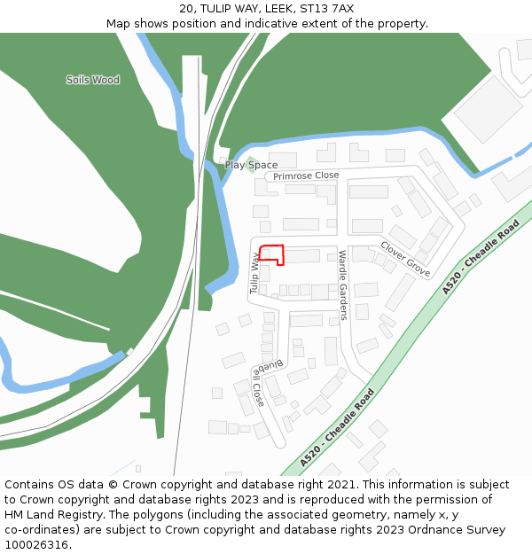 20, TULIP WAY, LEEK, ST13 7AX: Location map and indicative extent of plot