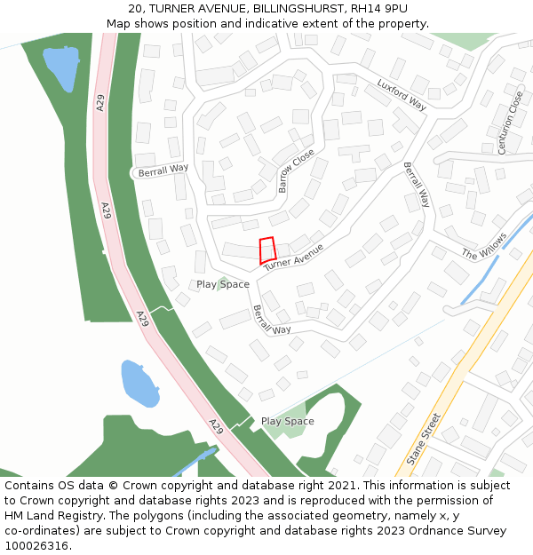 20, TURNER AVENUE, BILLINGSHURST, RH14 9PU: Location map and indicative extent of plot