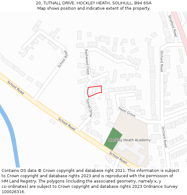 20, TUTNALL DRIVE, HOCKLEY HEATH, SOLIHULL, B94 6SA: Location map and indicative extent of plot