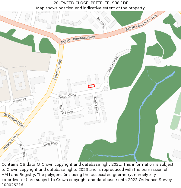 20, TWEED CLOSE, PETERLEE, SR8 1DF: Location map and indicative extent of plot