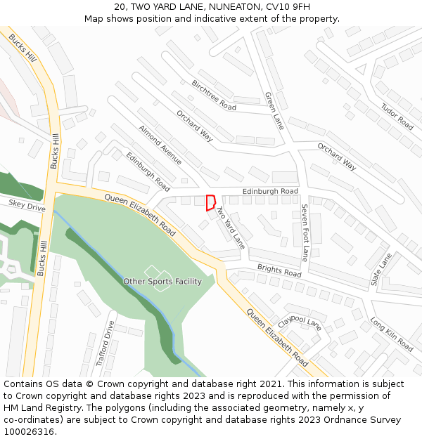 20, TWO YARD LANE, NUNEATON, CV10 9FH: Location map and indicative extent of plot