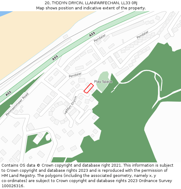 20, TYDDYN DRYCIN, LLANFAIRFECHAN, LL33 0RJ: Location map and indicative extent of plot