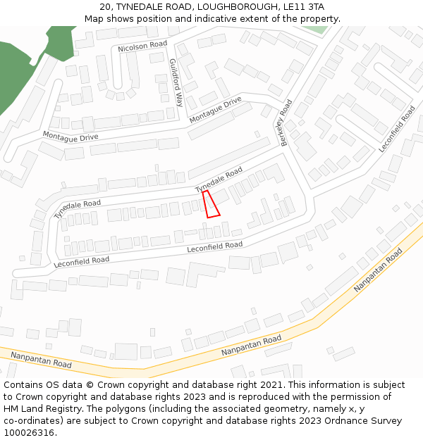 20, TYNEDALE ROAD, LOUGHBOROUGH, LE11 3TA: Location map and indicative extent of plot