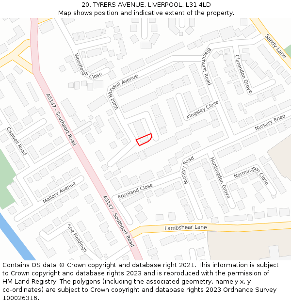 20, TYRERS AVENUE, LIVERPOOL, L31 4LD: Location map and indicative extent of plot