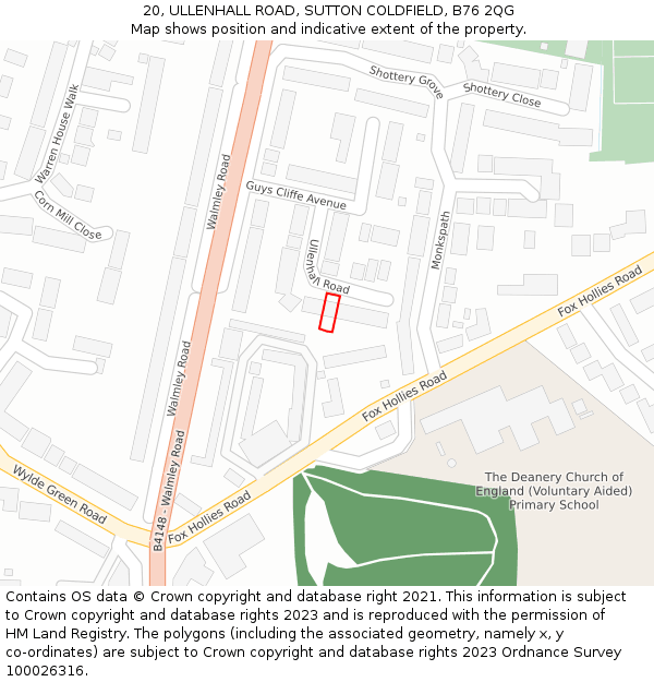 20, ULLENHALL ROAD, SUTTON COLDFIELD, B76 2QG: Location map and indicative extent of plot
