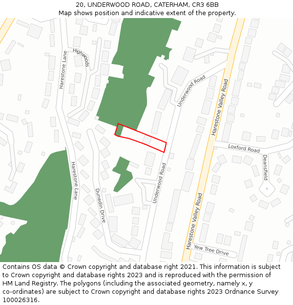 20, UNDERWOOD ROAD, CATERHAM, CR3 6BB: Location map and indicative extent of plot