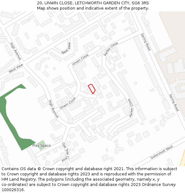 20, UNWIN CLOSE, LETCHWORTH GARDEN CITY, SG6 3RS: Location map and indicative extent of plot