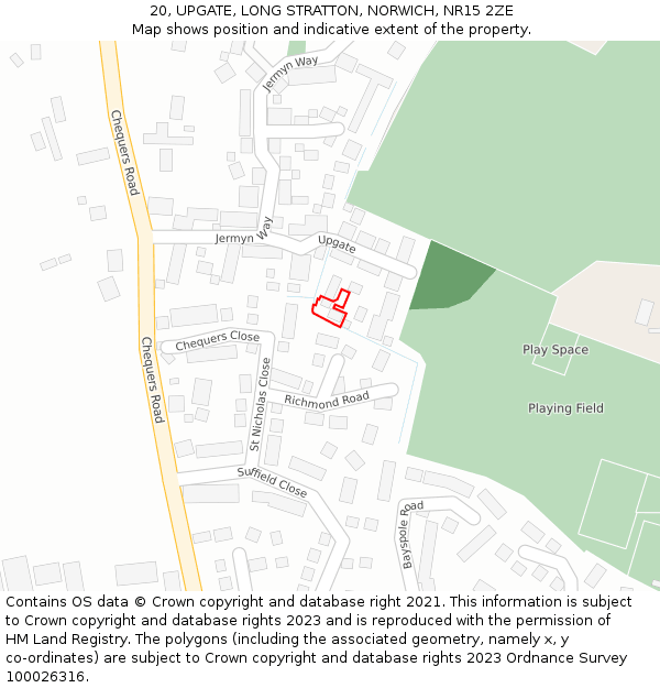 20, UPGATE, LONG STRATTON, NORWICH, NR15 2ZE: Location map and indicative extent of plot