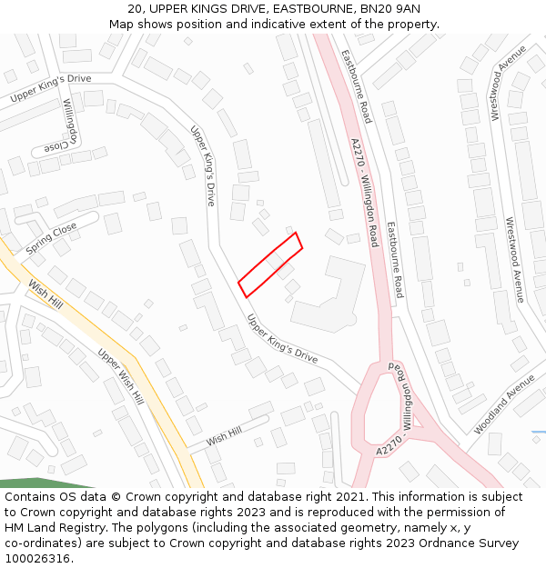 20, UPPER KINGS DRIVE, EASTBOURNE, BN20 9AN: Location map and indicative extent of plot