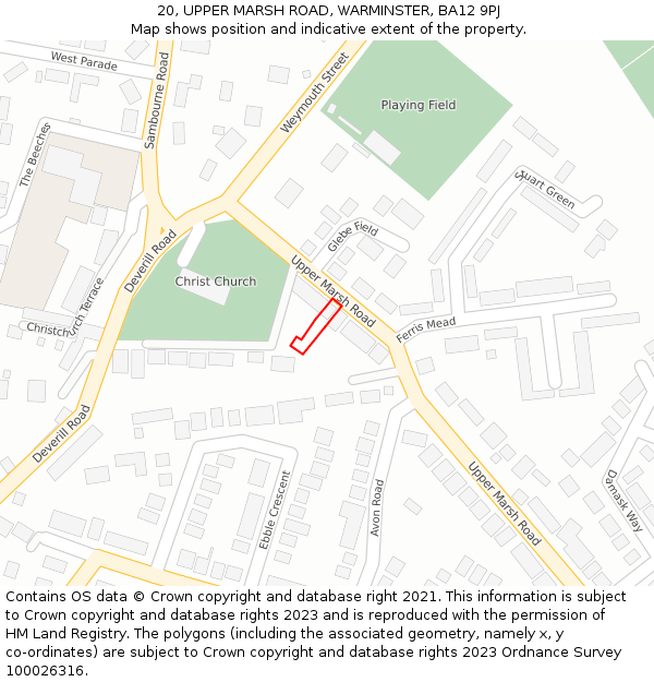 20, UPPER MARSH ROAD, WARMINSTER, BA12 9PJ: Location map and indicative extent of plot