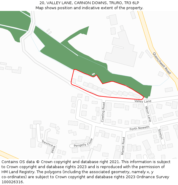 20, VALLEY LANE, CARNON DOWNS, TRURO, TR3 6LP: Location map and indicative extent of plot