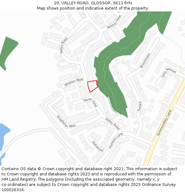 20, VALLEY ROAD, GLOSSOP, SK13 6YN: Location map and indicative extent of plot