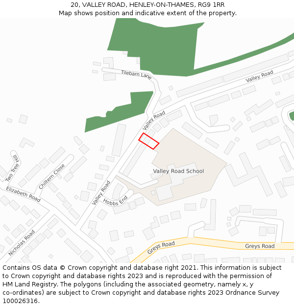 20, VALLEY ROAD, HENLEY-ON-THAMES, RG9 1RR: Location map and indicative extent of plot