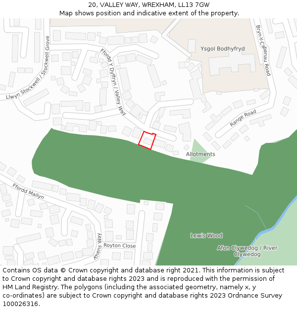 20, VALLEY WAY, WREXHAM, LL13 7GW: Location map and indicative extent of plot