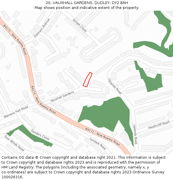 20, VAUXHALL GARDENS, DUDLEY, DY2 8AH: Location map and indicative extent of plot