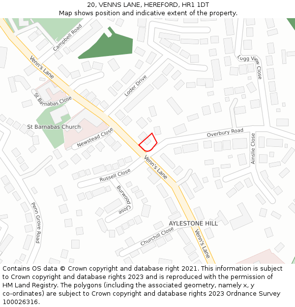 20, VENNS LANE, HEREFORD, HR1 1DT: Location map and indicative extent of plot