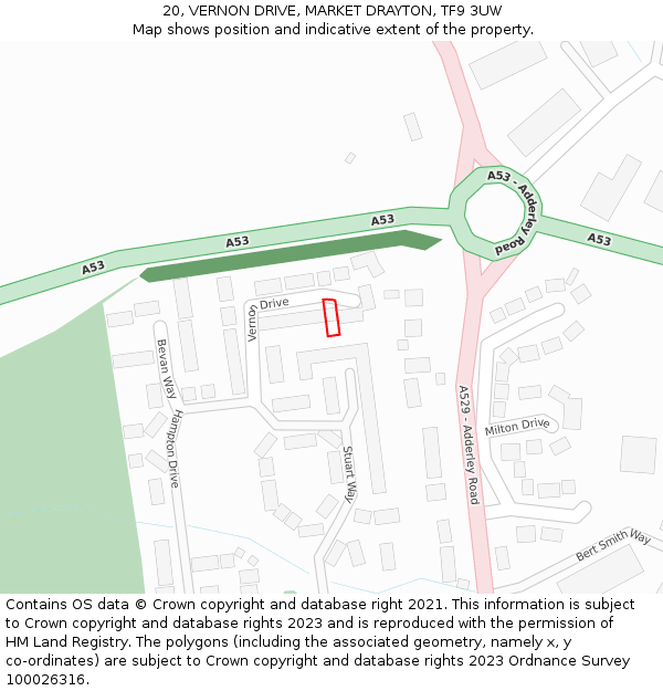 20, VERNON DRIVE, MARKET DRAYTON, TF9 3UW: Location map and indicative extent of plot