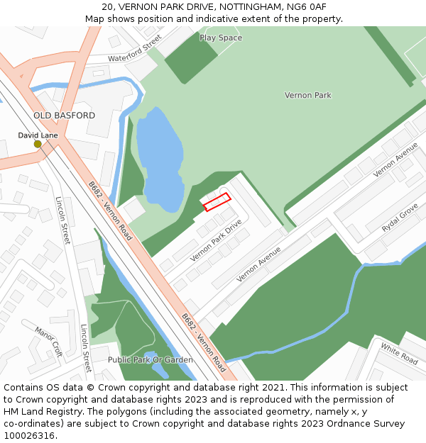 20, VERNON PARK DRIVE, NOTTINGHAM, NG6 0AF: Location map and indicative extent of plot