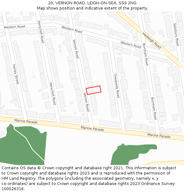 20, VERNON ROAD, LEIGH-ON-SEA, SS9 2NG: Location map and indicative extent of plot