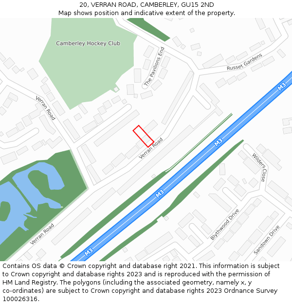 20, VERRAN ROAD, CAMBERLEY, GU15 2ND: Location map and indicative extent of plot