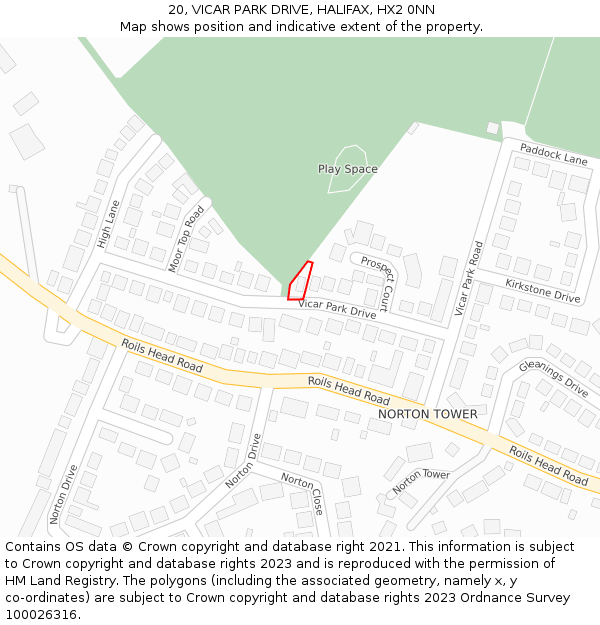 20, VICAR PARK DRIVE, HALIFAX, HX2 0NN: Location map and indicative extent of plot