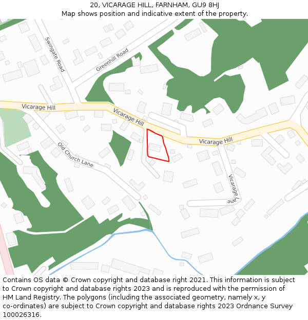 20, VICARAGE HILL, FARNHAM, GU9 8HJ: Location map and indicative extent of plot