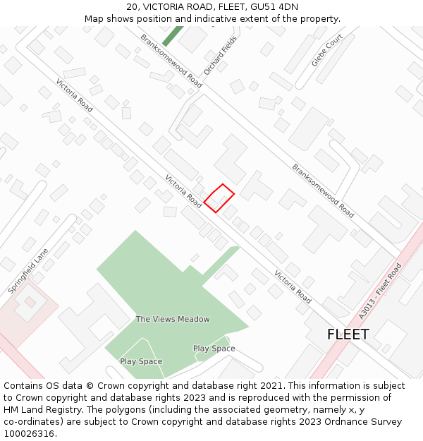 20, VICTORIA ROAD, FLEET, GU51 4DN: Location map and indicative extent of plot