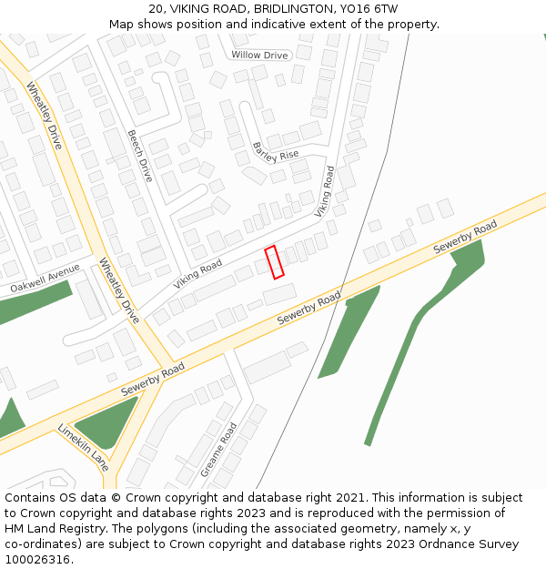 20, VIKING ROAD, BRIDLINGTON, YO16 6TW: Location map and indicative extent of plot