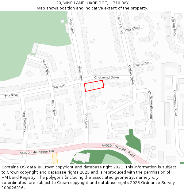 20, VINE LANE, UXBRIDGE, UB10 0AY: Location map and indicative extent of plot