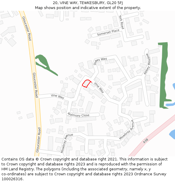 20, VINE WAY, TEWKESBURY, GL20 5FJ: Location map and indicative extent of plot