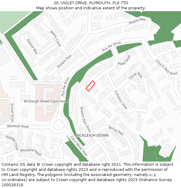 20, VIOLET DRIVE, PLYMOUTH, PL6 7TD: Location map and indicative extent of plot