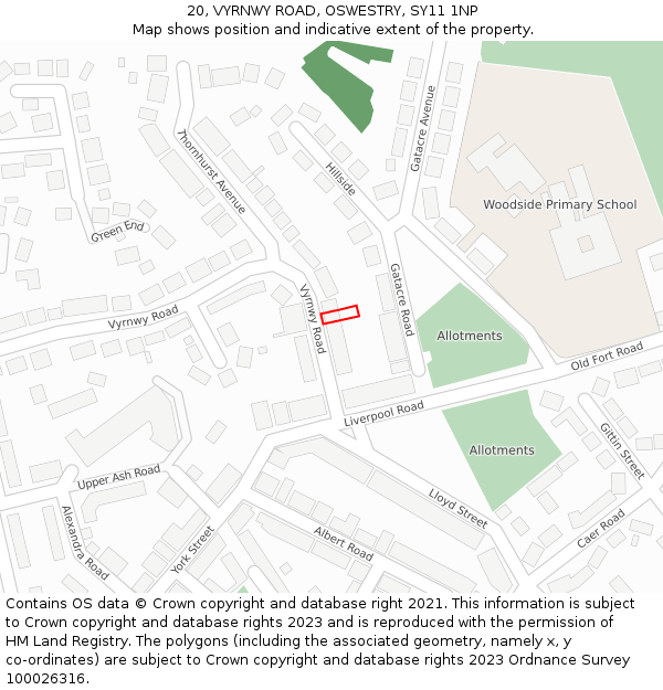 20, VYRNWY ROAD, OSWESTRY, SY11 1NP: Location map and indicative extent of plot