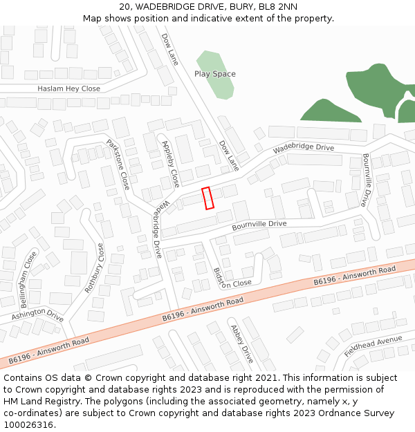 20, WADEBRIDGE DRIVE, BURY, BL8 2NN: Location map and indicative extent of plot