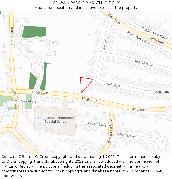 20, WAIN PARK, PLYMOUTH, PL7 2HX: Location map and indicative extent of plot