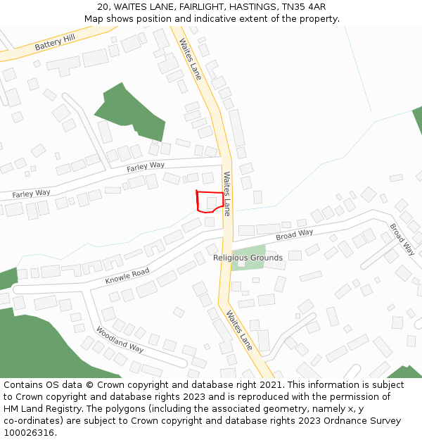 20, WAITES LANE, FAIRLIGHT, HASTINGS, TN35 4AR: Location map and indicative extent of plot