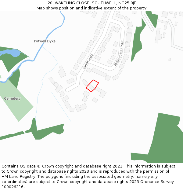 20, WAKELING CLOSE, SOUTHWELL, NG25 0JF: Location map and indicative extent of plot