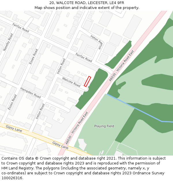 20, WALCOTE ROAD, LEICESTER, LE4 9FR: Location map and indicative extent of plot