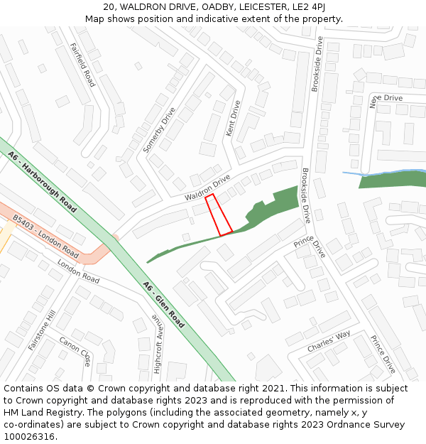 20, WALDRON DRIVE, OADBY, LEICESTER, LE2 4PJ: Location map and indicative extent of plot