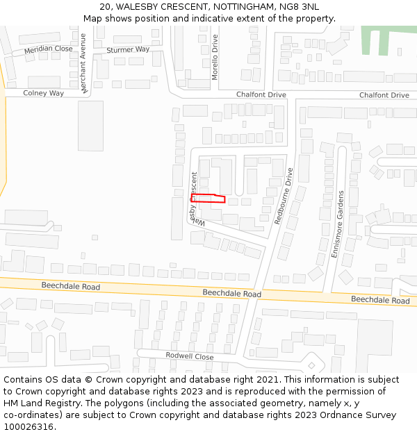 20, WALESBY CRESCENT, NOTTINGHAM, NG8 3NL: Location map and indicative extent of plot