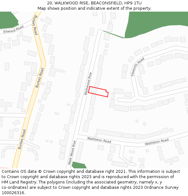 20, WALKWOOD RISE, BEACONSFIELD, HP9 1TU: Location map and indicative extent of plot