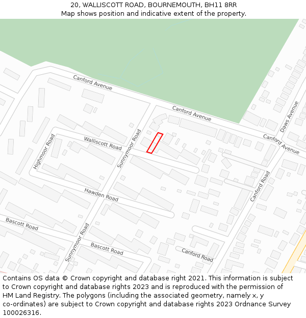 20, WALLISCOTT ROAD, BOURNEMOUTH, BH11 8RR: Location map and indicative extent of plot