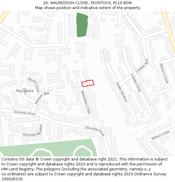 20, WALREDDON CLOSE, TAVISTOCK, PL19 8DW: Location map and indicative extent of plot