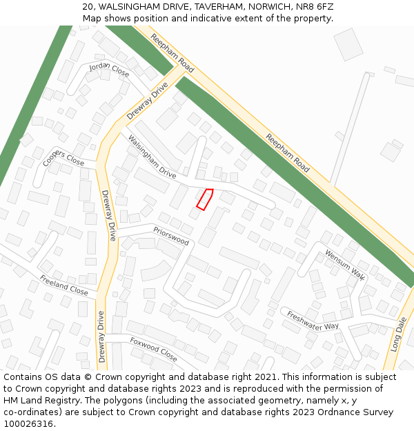 20, WALSINGHAM DRIVE, TAVERHAM, NORWICH, NR8 6FZ: Location map and indicative extent of plot