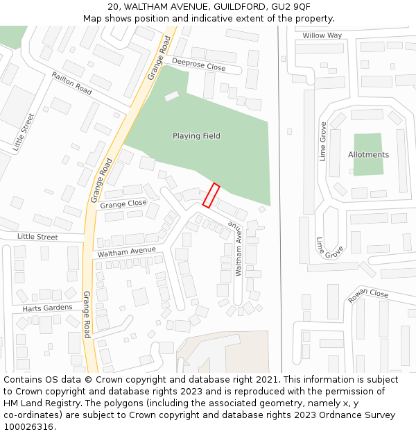 20, WALTHAM AVENUE, GUILDFORD, GU2 9QF: Location map and indicative extent of plot