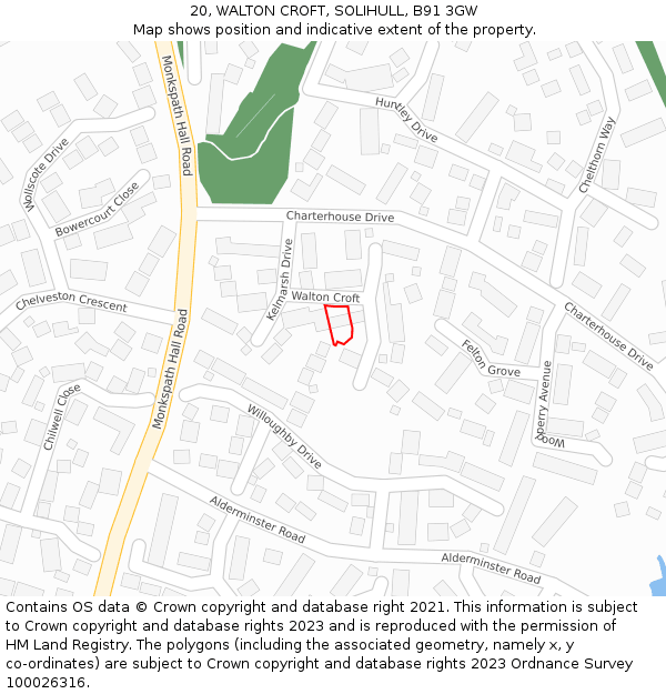 20, WALTON CROFT, SOLIHULL, B91 3GW: Location map and indicative extent of plot