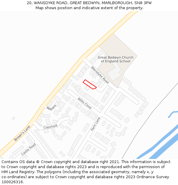20, WANSDYKE ROAD, GREAT BEDWYN, MARLBOROUGH, SN8 3PW: Location map and indicative extent of plot