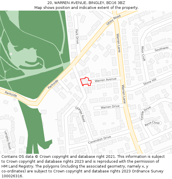 20, WARREN AVENUE, BINGLEY, BD16 3BZ: Location map and indicative extent of plot