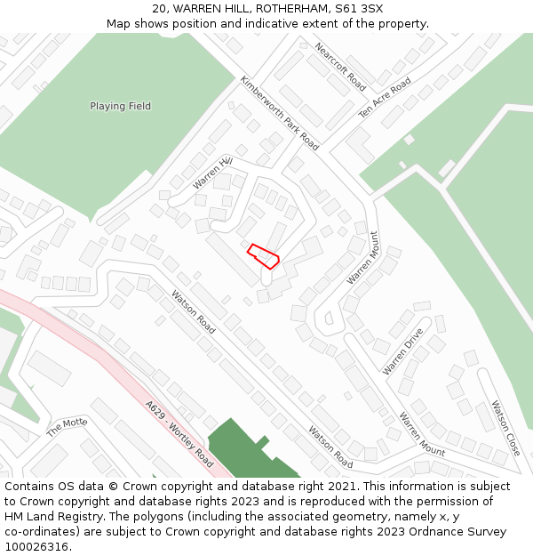 20, WARREN HILL, ROTHERHAM, S61 3SX: Location map and indicative extent of plot