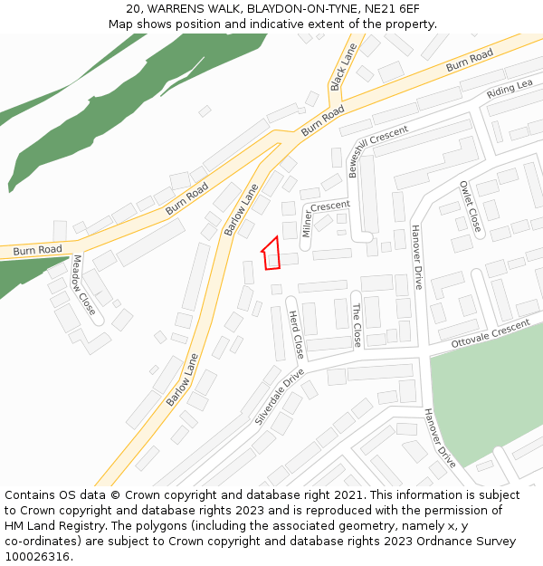 20, WARRENS WALK, BLAYDON-ON-TYNE, NE21 6EF: Location map and indicative extent of plot